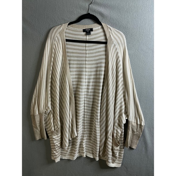 Verve Ami Sweaters - Verve ami Striped Cardigan Women's Large Open Front Knit Sweater with Pockets